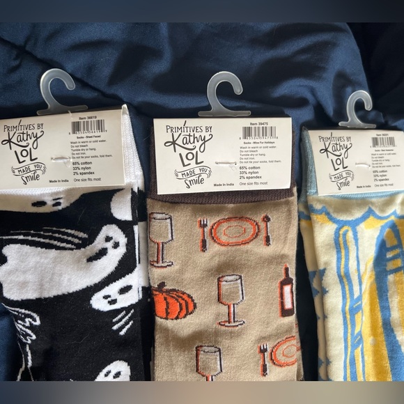 3-pack of fun drinking-related &/or holiday Kathy Primitives socks (beer, wine) - Picture 3 of 3